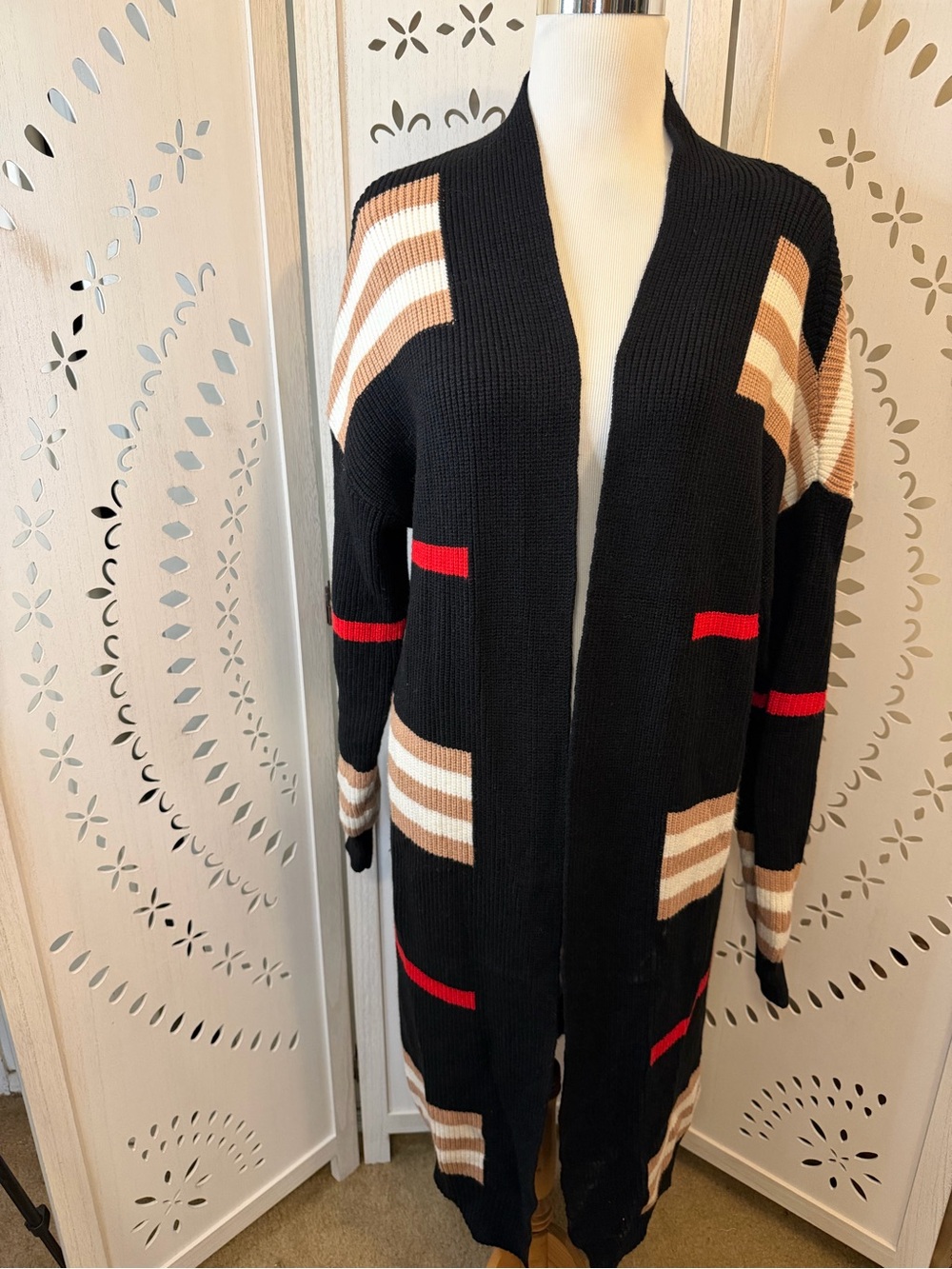 NWT Heavy weight Striped Color Block Long Cardigan Sweater